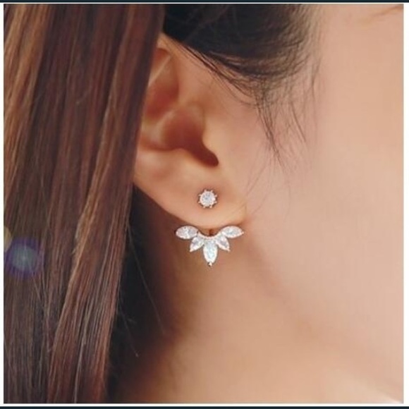 Jewelry - Gold double side crystal petal stud earrings